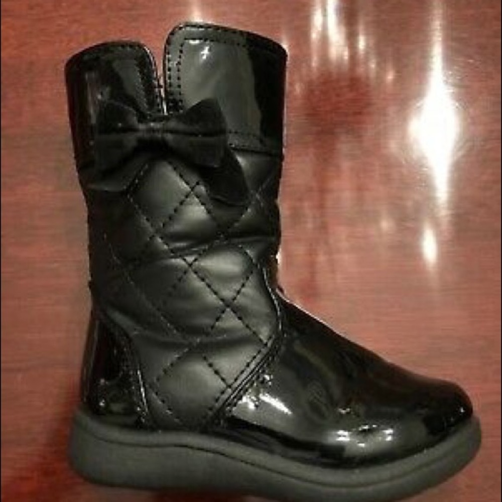 SIMPLY PETALS GIRLS BOOTS SIZE 6 BLACK PATENT BOWS